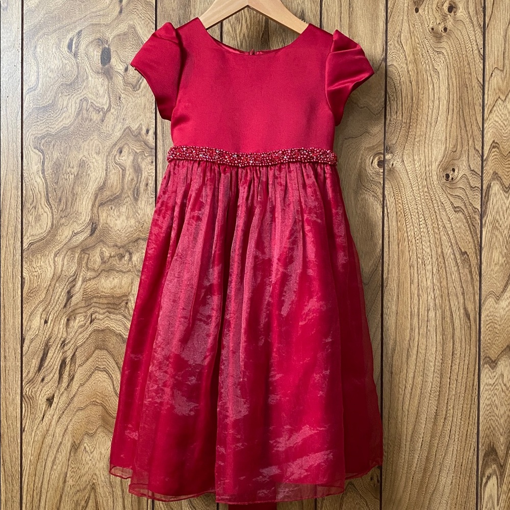 Red Toddler Dress with Beaded Waist